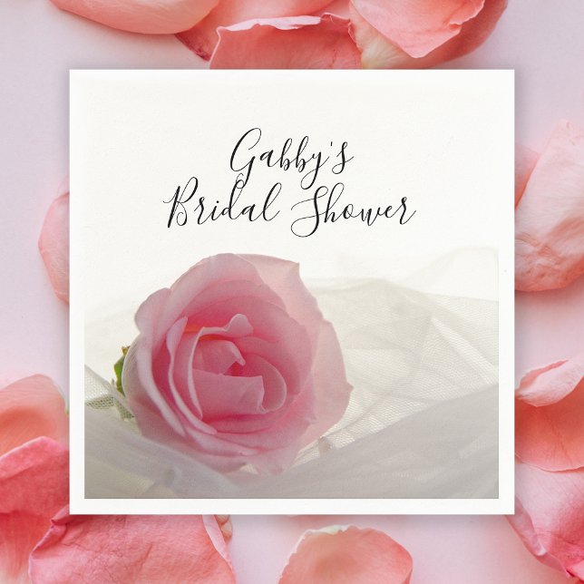 Pink Rose on White Bridal Shower Napkin (Creator Uploaded)