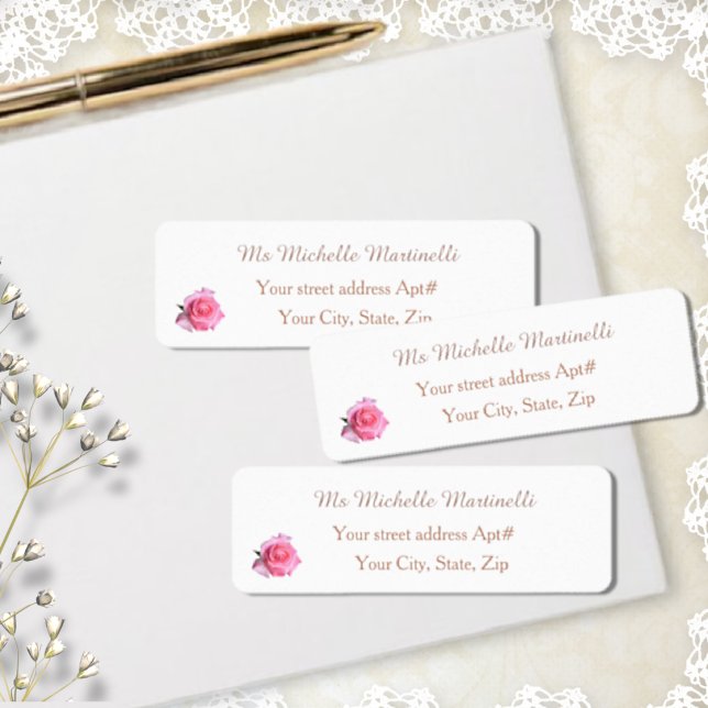 Pink Rose on white return address Label (Creator Uploaded)