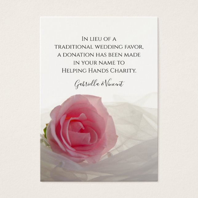 Pink Rose on White Wedding Charity Favour Card (Front)