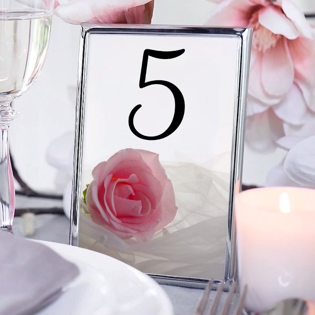 Pink Rose on White Wedding Table Numbers (Creator Uploaded)