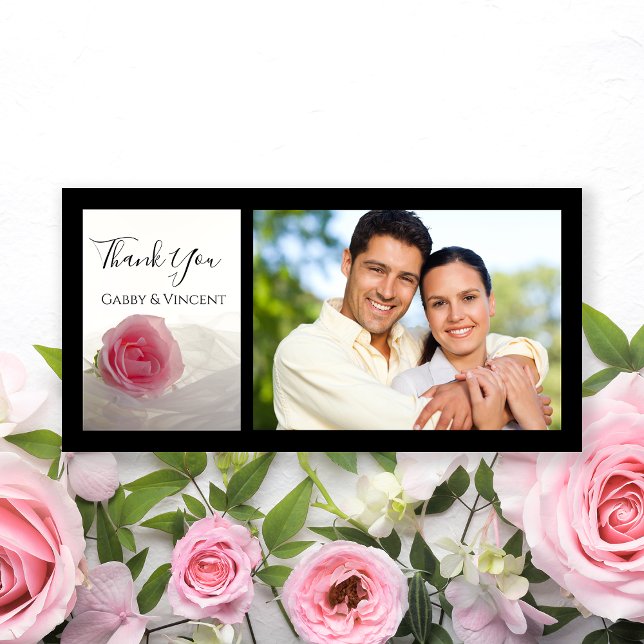 Pink Rose on White Wedding Thank You Card (Creator Uploaded)