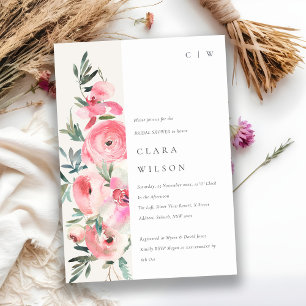Pink Rose Orchid Watercolor Floral Bridal Shower Invitation