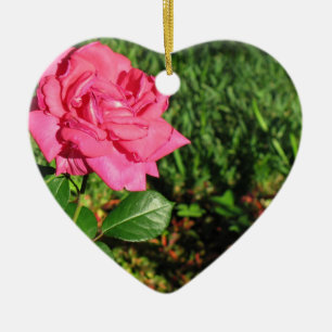 Pink Rose ornament, customise Ceramic Tree Decoration