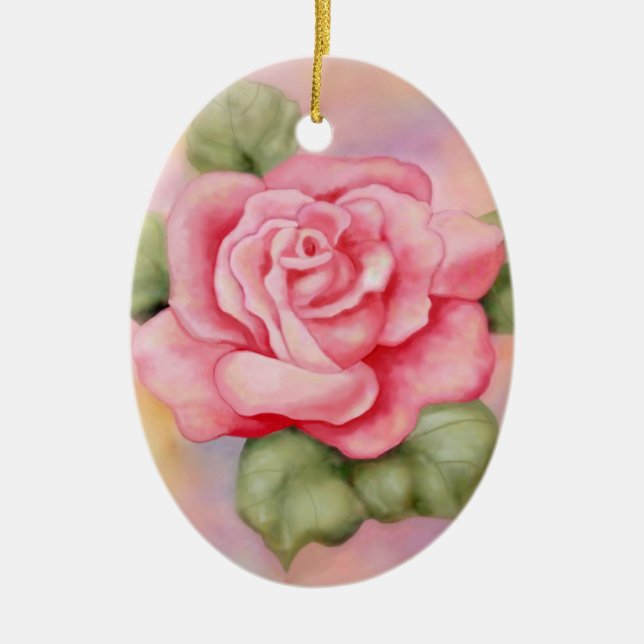 Pink Rose Oval Ornament (Front)