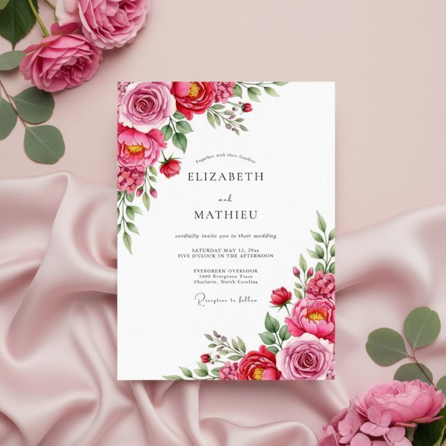 Pink Rose Painterly Flourish Wedding Invitation (Creator Uploaded)