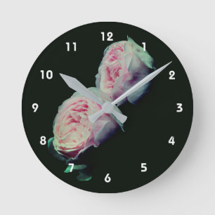 Pink Rose Pair Floral Round Clock