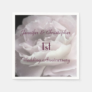 Pink Rose Paper Napkins, 1st Wedding Anniversary Napkin