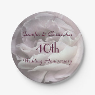 Pink Rose Paper Plates, 40th Wedding Anniversary Plate