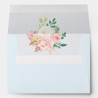 Pink Rose Pastel Blue Floral RSVP Address Wedding Envelope