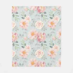 Pink Rose Pastel Garden Pattern Fleece Blanket