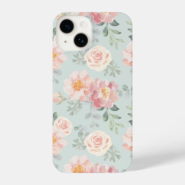 Pink Rose Pastel Garden Pattern iPhone Case (Back)