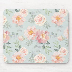 Pink Rose Pastel Garden Pattern Mouse Pad