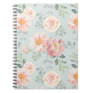 Pink Rose Pastel Garden Pattern Notebook