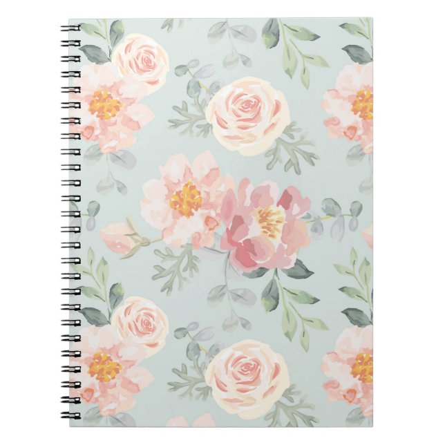 Pink Rose Pastel Garden Pattern Notebook (Front)
