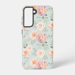 Pink Rose Pastel Garden Pattern Samsung Galaxy Case