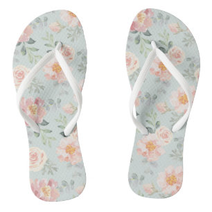 Pink Rose Pastel Garden Pattern Thongs