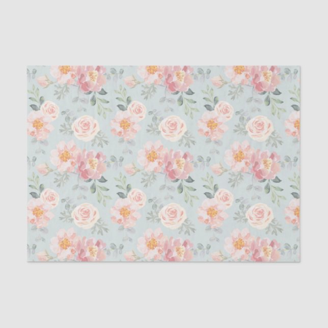 Pink Rose Pastel Garden Pattern Tissue Paper (Front)