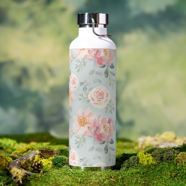 Pink Rose Pastel Garden Pattern Water Bottle (Outdoor)