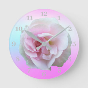 Pink Rose Pastel Purple Ombre Round Clock