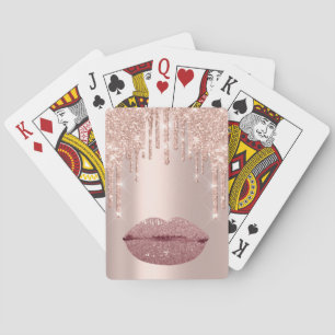 Pink Rose Pastel Spark Kiss Lips Bridal Playing Cards