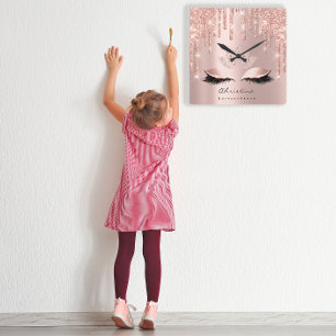 Pink Rose Pastel Sparkly Diamond Lotus Princess Square Wall Clock