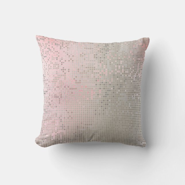 Pink Rose Pastel White Ombre Silver Cyber Numeric Cushion (Front)