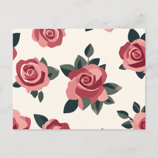 Pink rose pattern holiday postcard