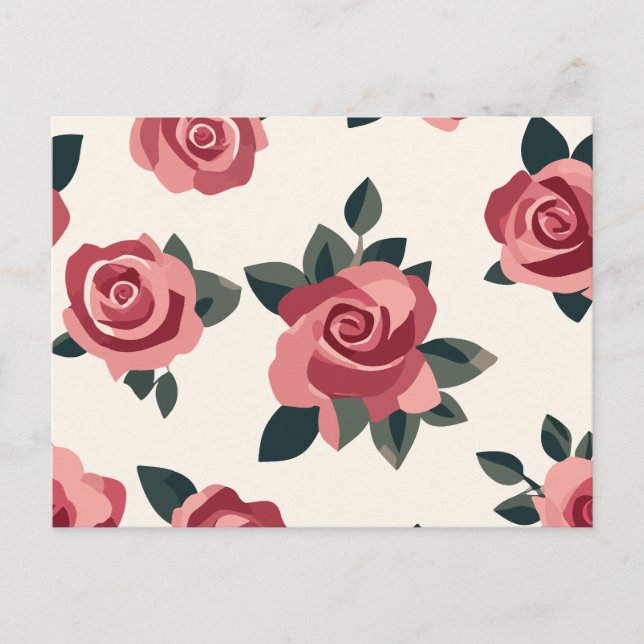 Pink rose pattern holiday postcard (Front)