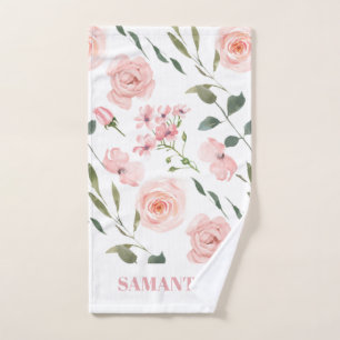 Pink Rose Pattern Name Hand Towel