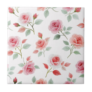 Pink Rose Pattern, soft colour, Ceramic Tile