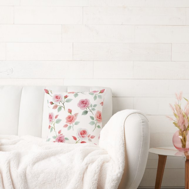 Pink Rose Pattern, soft colour, Cushion (Couch)
