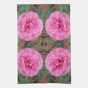 Pink Rose Pattern Tea Towel