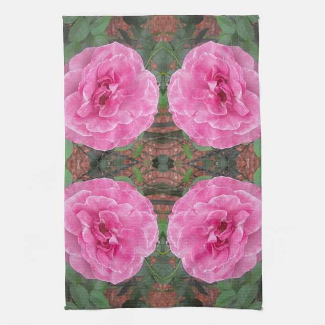Pink Rose Pattern Tea Towel (Vertical)