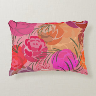 Pink rose pattern with flowers and plants decorative cushion