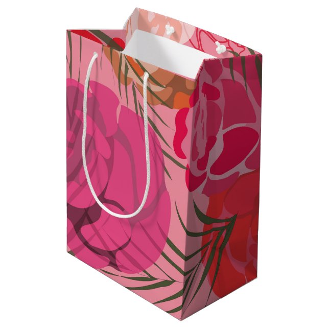 Pink rose pattern with flowers and plants medium gift bag (Back Angled)