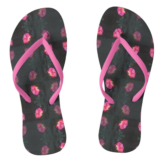 Pink Rose Pattern with Pink Strap Thongs (Footbed)