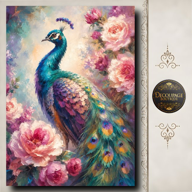 Pink Rose Peacock Decoupage Tissue Paper (Pink Rose Peacock Decoupage Tissue Paper)