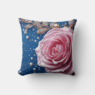 🌸 Pink Rose Pearl Crystal Design For Home Decor  Cushion