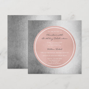Pink Rose Pearly Blush Black Grey Metallic Circle Invitation