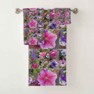 Pink Rose Penunia Daisy Flowers Floral Womans Bath Towel Set