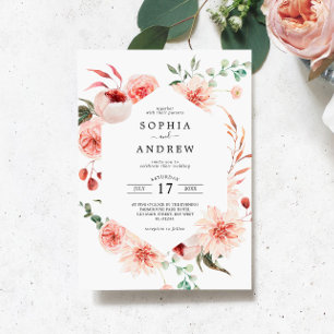 Pink Rose & Peonies Bohemian Wedding Invitation