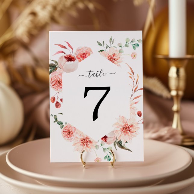Pink Rose & Peonies Bohemian Wedding Table Number (Creator Uploaded)