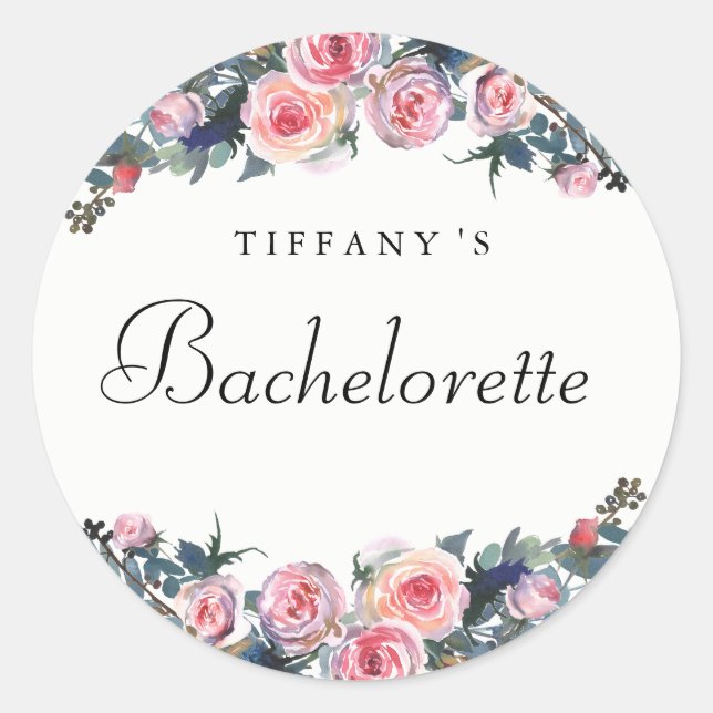 Pink Rose Peony Floral Bachelorette Sticker (Front)