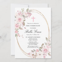 Pink Rose Peony Floral First Holy Communion