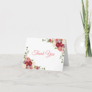 Pink & Rose Peony Watercolor Flowers Thank You Card