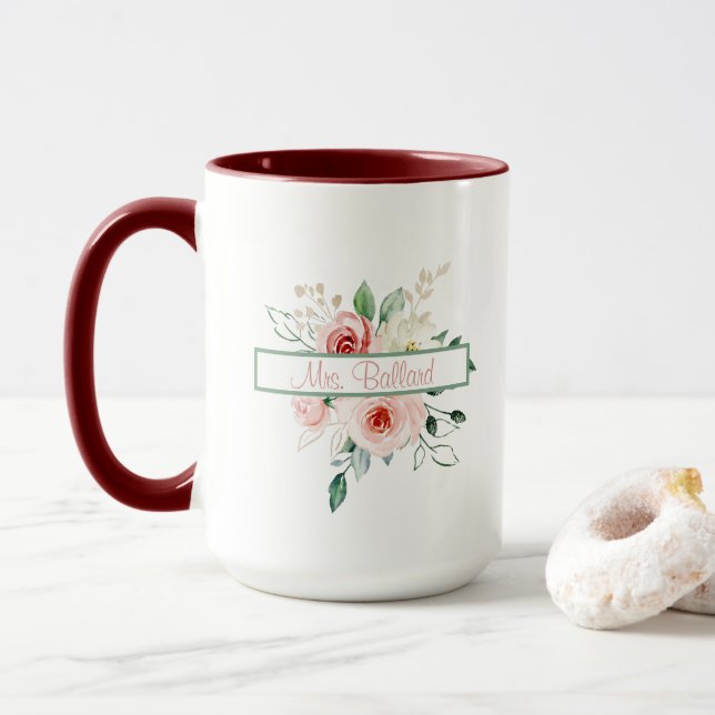 Pink Rose Personalised Mug (With Donut)