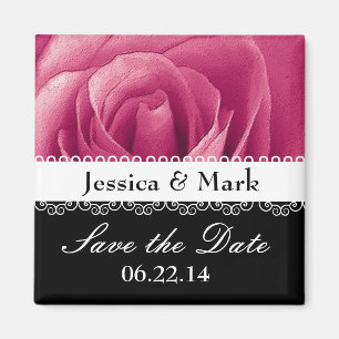 Pink Rose Personalised Save the Date Wedding Magnet
