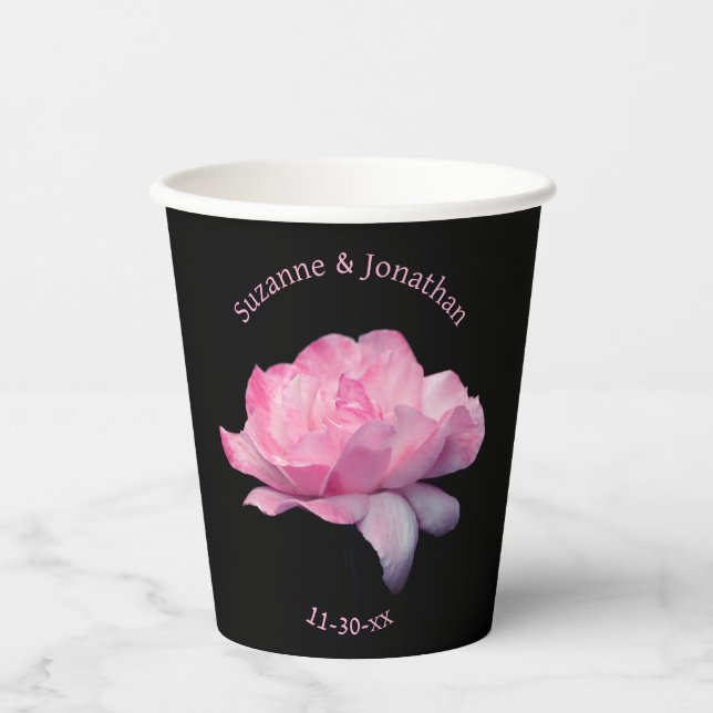 Pink Rose Personalised Wedding Bridal Paper Cups (Front)