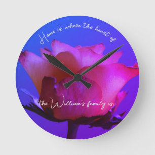 Pink Rose Personalizable Wall Clock