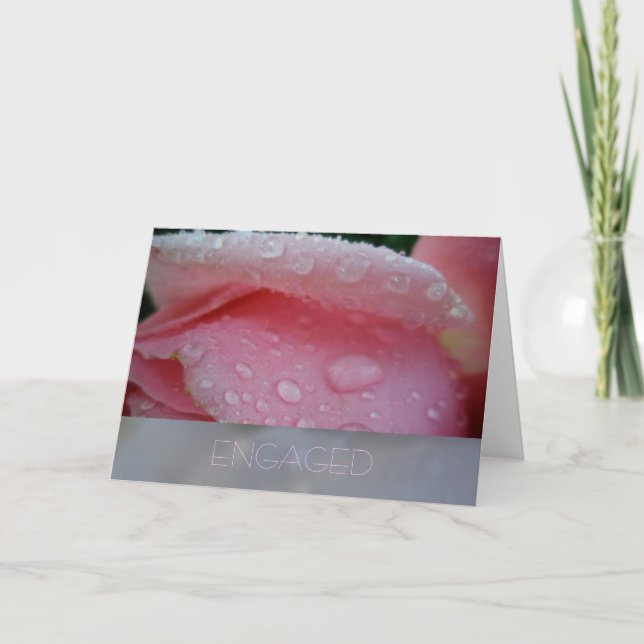 Pink Rose Petal Engagement Card (Front)